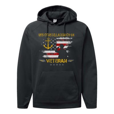 USS Constellation CV 64 Aircraft Carrier Veteran Flag Retro Performance Fleece Hoodie