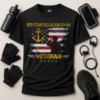 USS Constellation CV 64 Aircraft Carrier Veteran Flag Retro Cooling Performance Crew T-Shirt