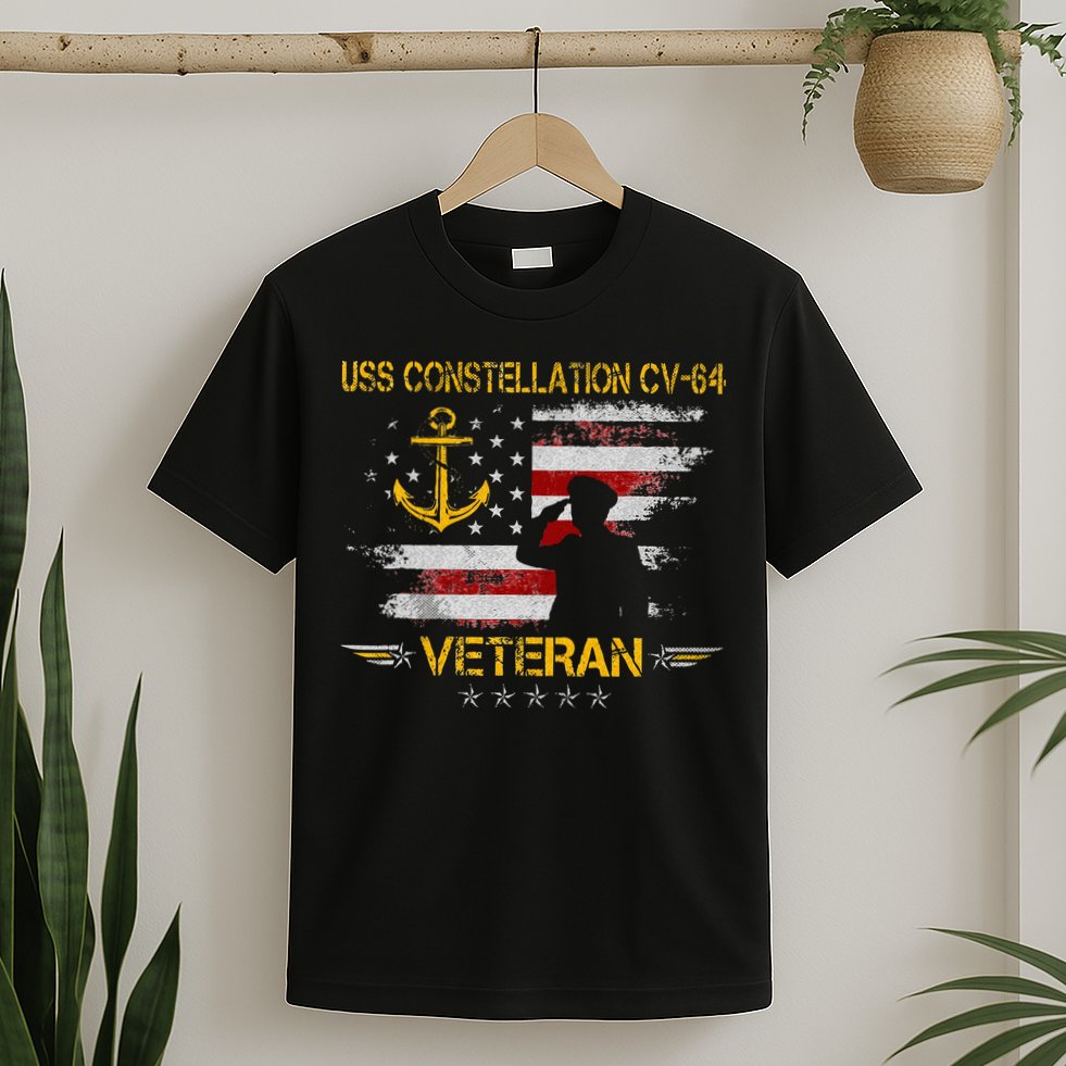 USS Constellation CV 64 Aircraft Carrier Veteran Flag Retro T-Shirt