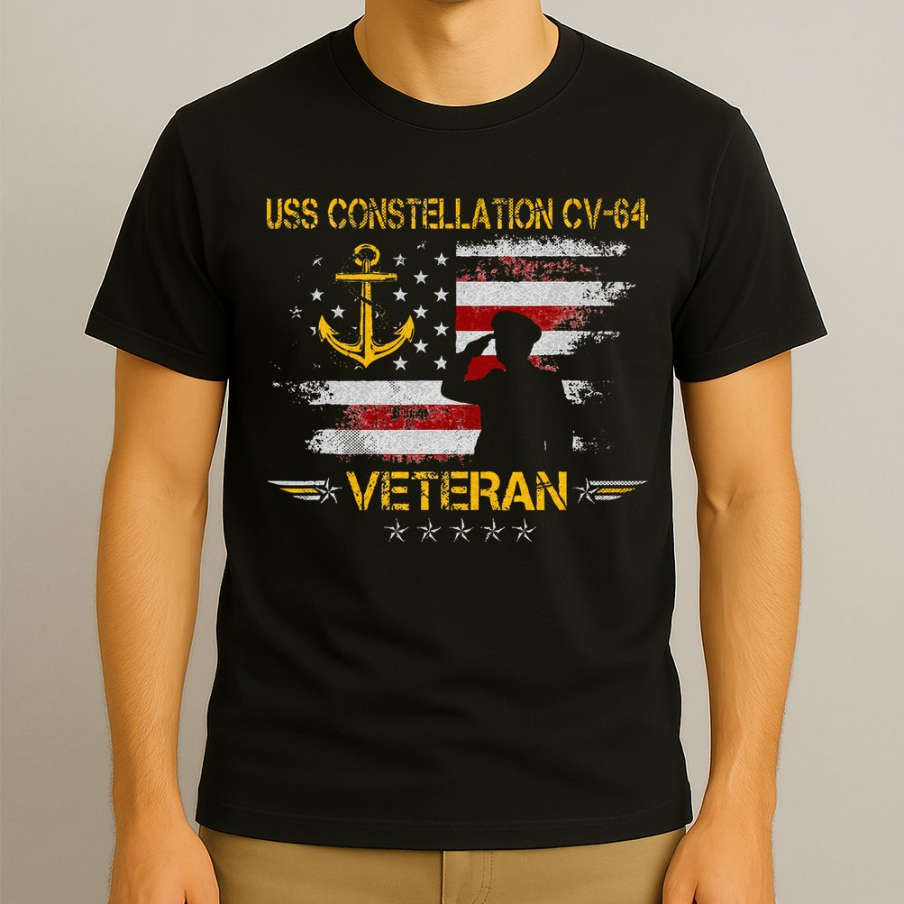 USS Constellation CV 64 Aircraft Carrier Veteran Flag Retro T-Shirt