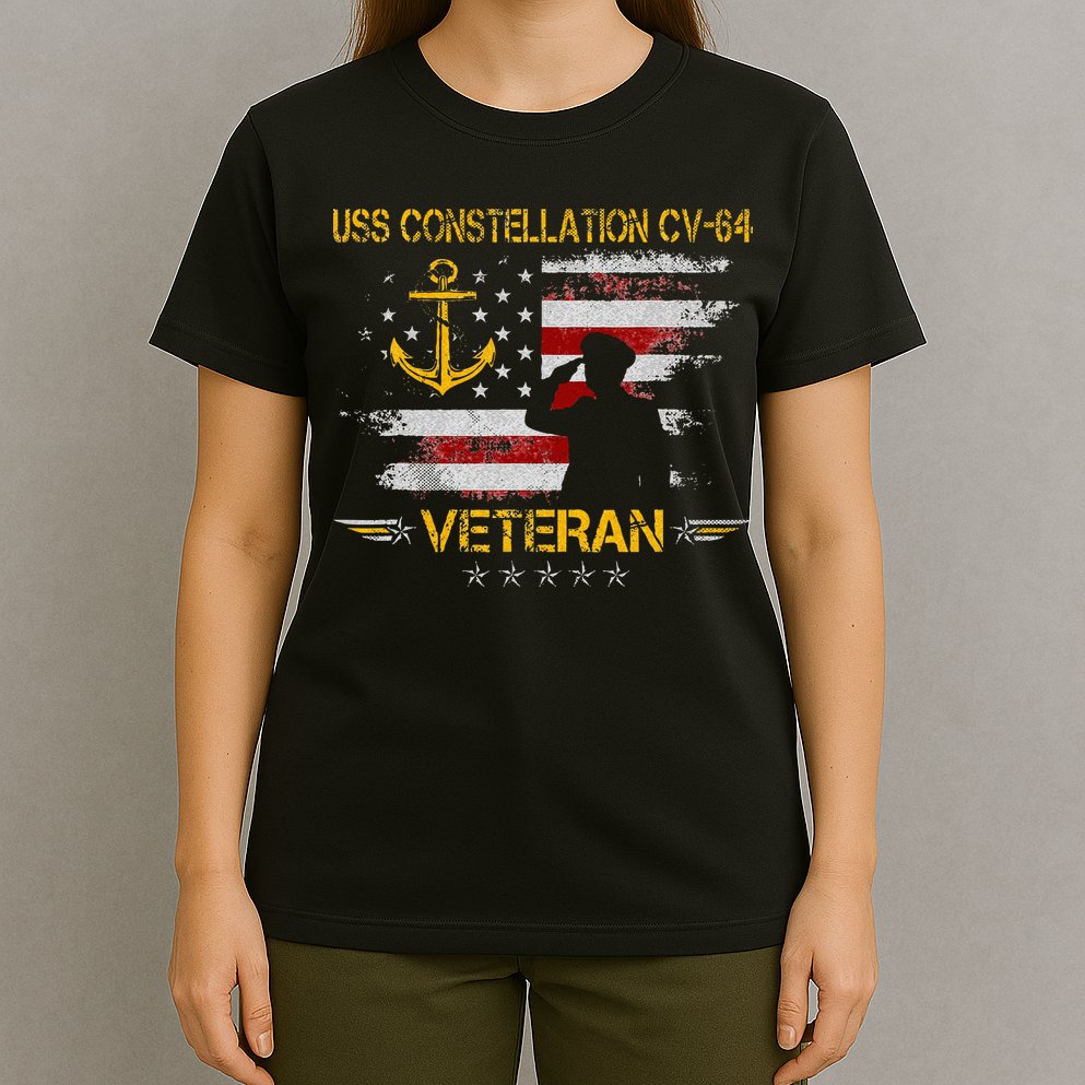 USS Constellation CV 64 Aircraft Carrier Veteran Flag Retro T-Shirt