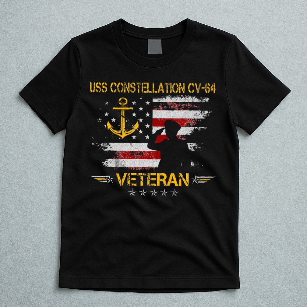 USS Constellation CV 64 Aircraft Carrier Veteran Flag Retro T-Shirt