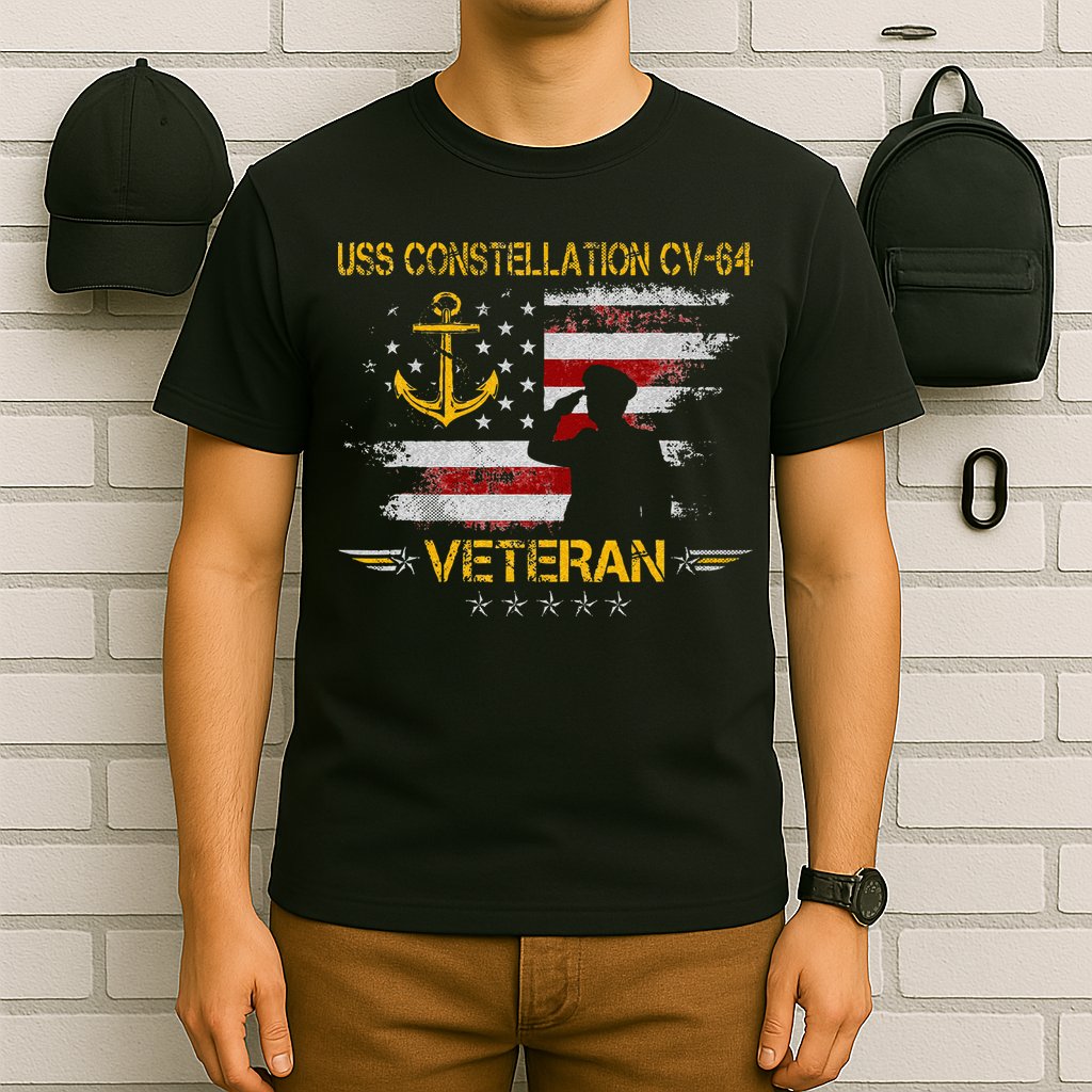 USS Constellation CV 64 Aircraft Carrier Veteran Flag Retro T-Shirt