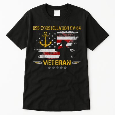 USS Constellation CV 64 Aircraft Carrier Veteran Flag Retro Tall T-Shirt