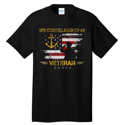 USS Constellation CV 64 Aircraft Carrier Veteran Flag Retro Tall T-Shirt