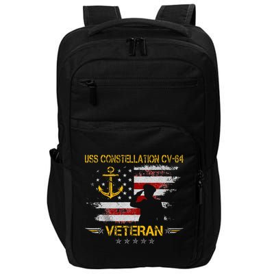 USS Constellation CV 64 Aircraft Carrier Veteran Flag Retro Impact Tech Backpack