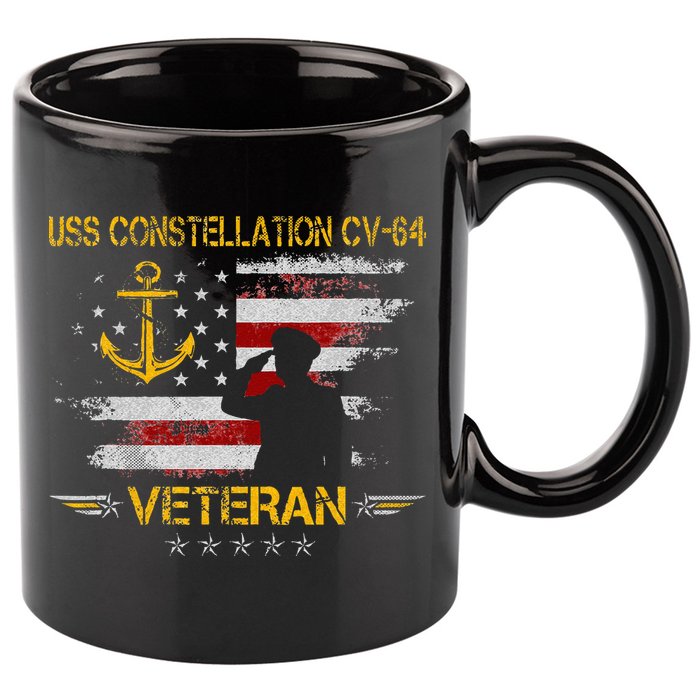 USS Constellation CV 64 Aircraft Carrier Veteran Flag Retro 11oz C Handle Ceramic Mug