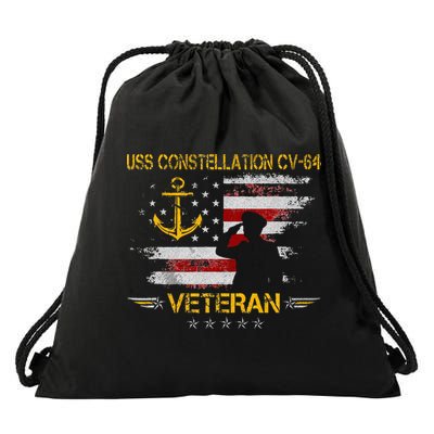 USS Constellation CV 64 Aircraft Carrier Veteran Flag Retro Drawstring Bag