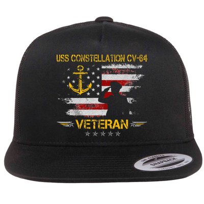 USS Constellation CV 64 Aircraft Carrier Veteran Flag Retro Flatbill Hat