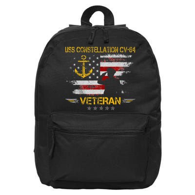 USS Constellation CV 64 Aircraft Carrier Veteran Flag Retro 16 in Basic Backpack