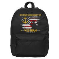 USS Constellation CV 64 Aircraft Carrier Veteran Flag Retro 16 in Basic Backpack