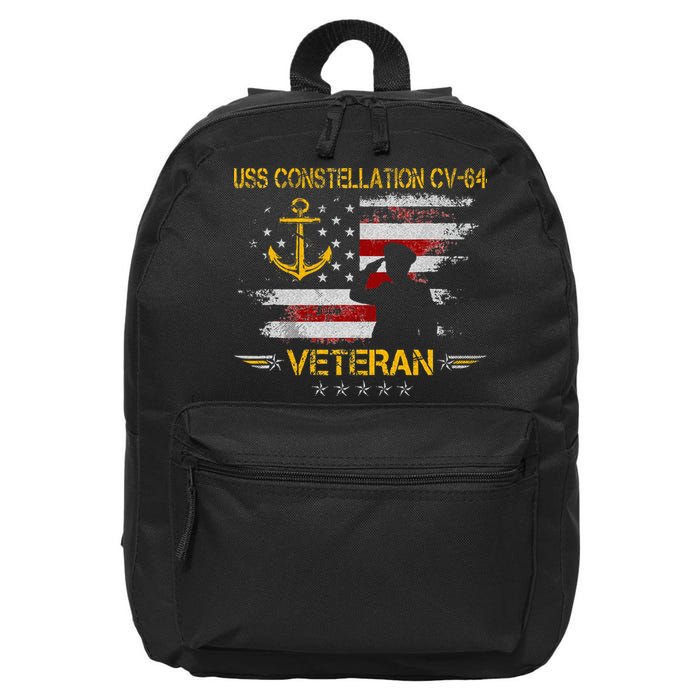 USS Constellation CV 64 Aircraft Carrier Veteran Flag Retro 16 in Basic Backpack