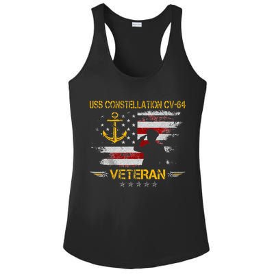 USS Constellation CV 64 Aircraft Carrier Veteran Flag Retro Ladies PosiCharge Competitor Racerback Tank