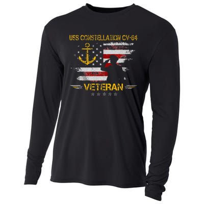 USS Constellation CV 64 Aircraft Carrier Veteran Flag Retro Cooling Performance Long Sleeve Crew