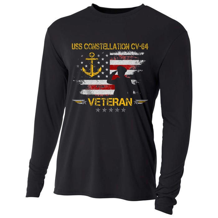 USS Constellation CV 64 Aircraft Carrier Veteran Flag Retro Cooling Performance Long Sleeve Crew