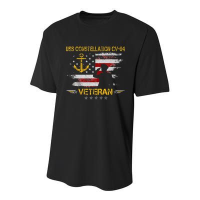 USS Constellation CV 64 Aircraft Carrier Veteran Flag Retro Youth Performance Sprint T-Shirt