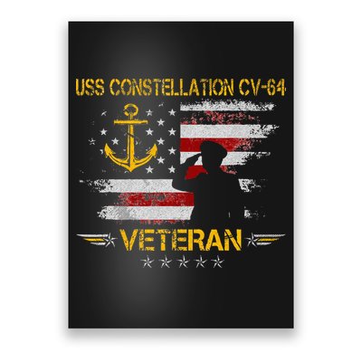 USS Constellation CV 64 Aircraft Carrier Veteran Flag Retro Poster