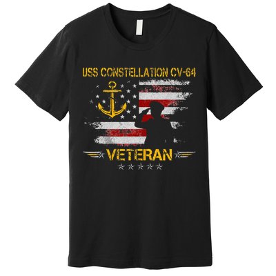 USS Constellation CV 64 Aircraft Carrier Veteran Flag Retro Premium T-Shirt