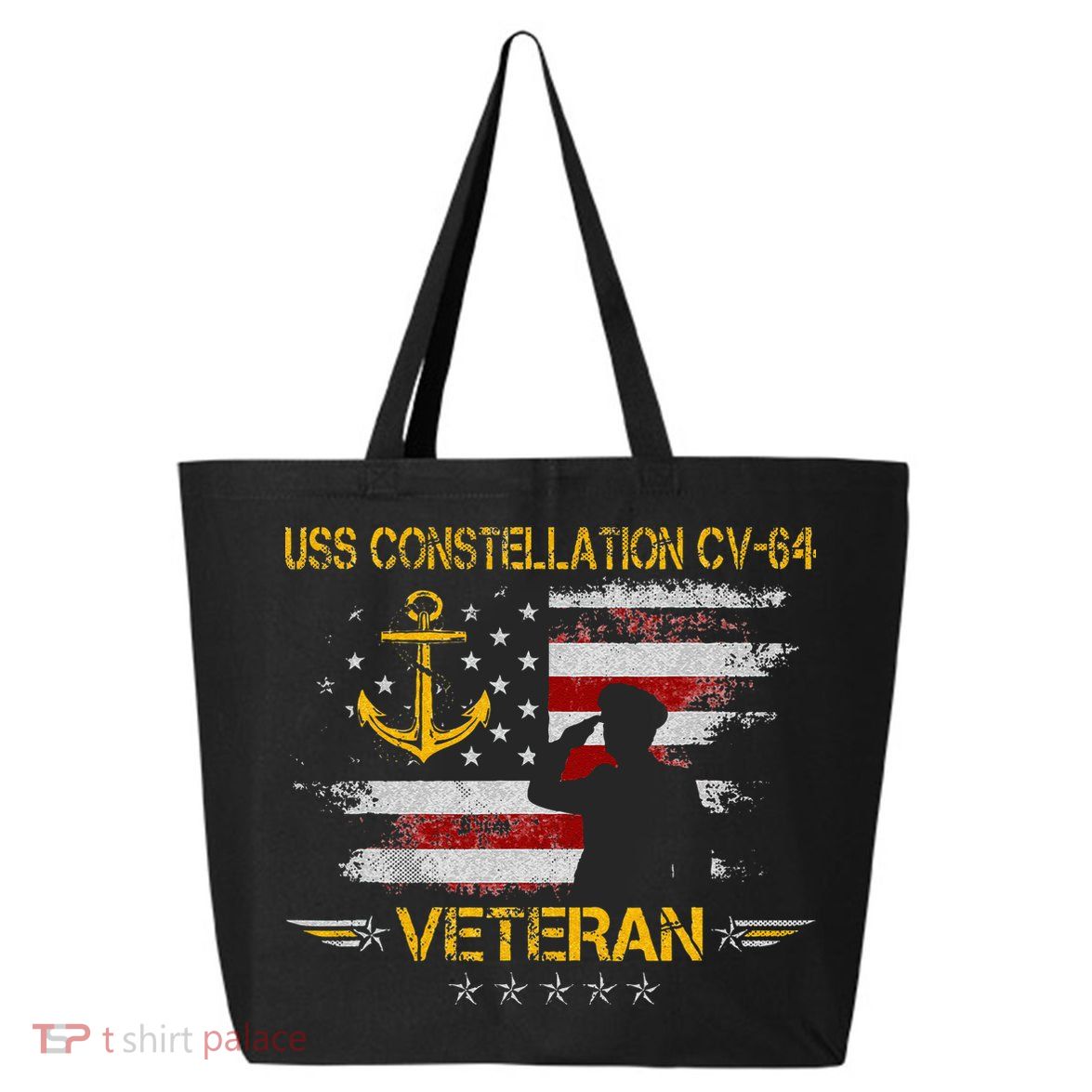 USS Constellation CV 64 Aircraft Carrier Veteran Flag Retro 25L Jumbo Tote