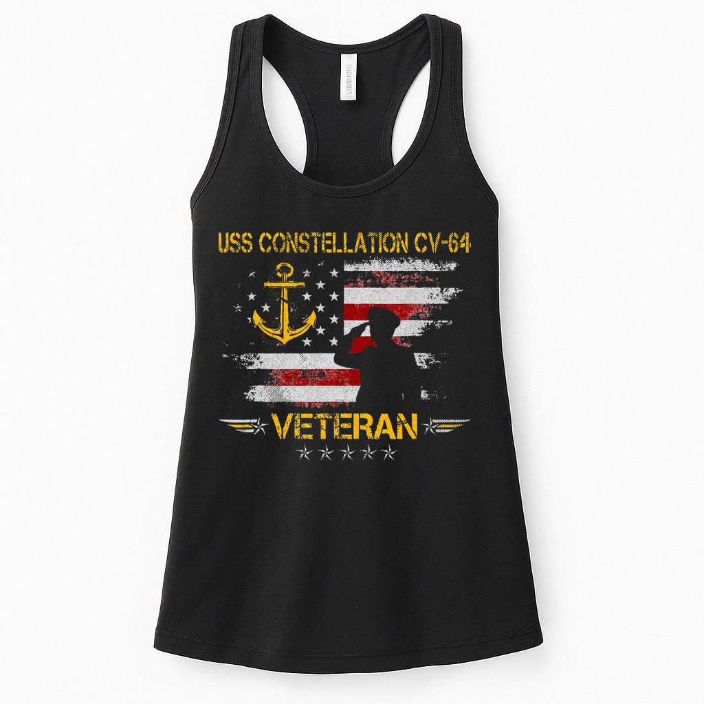 USS Constellation CV 64 Aircraft Carrier Veteran Flag Retro Womens Tank Top