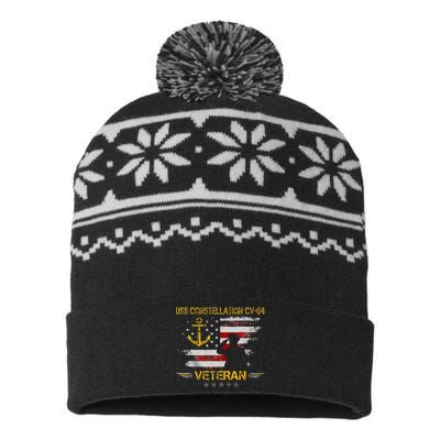 USS Constellation CV 64 Aircraft Carrier Veteran Flag Retro USA-Made Snowflake Beanie