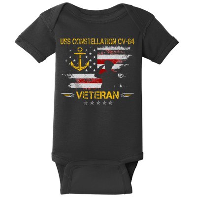 USS Constellation CV 64 Aircraft Carrier Veteran Flag Retro Baby Bodysuit