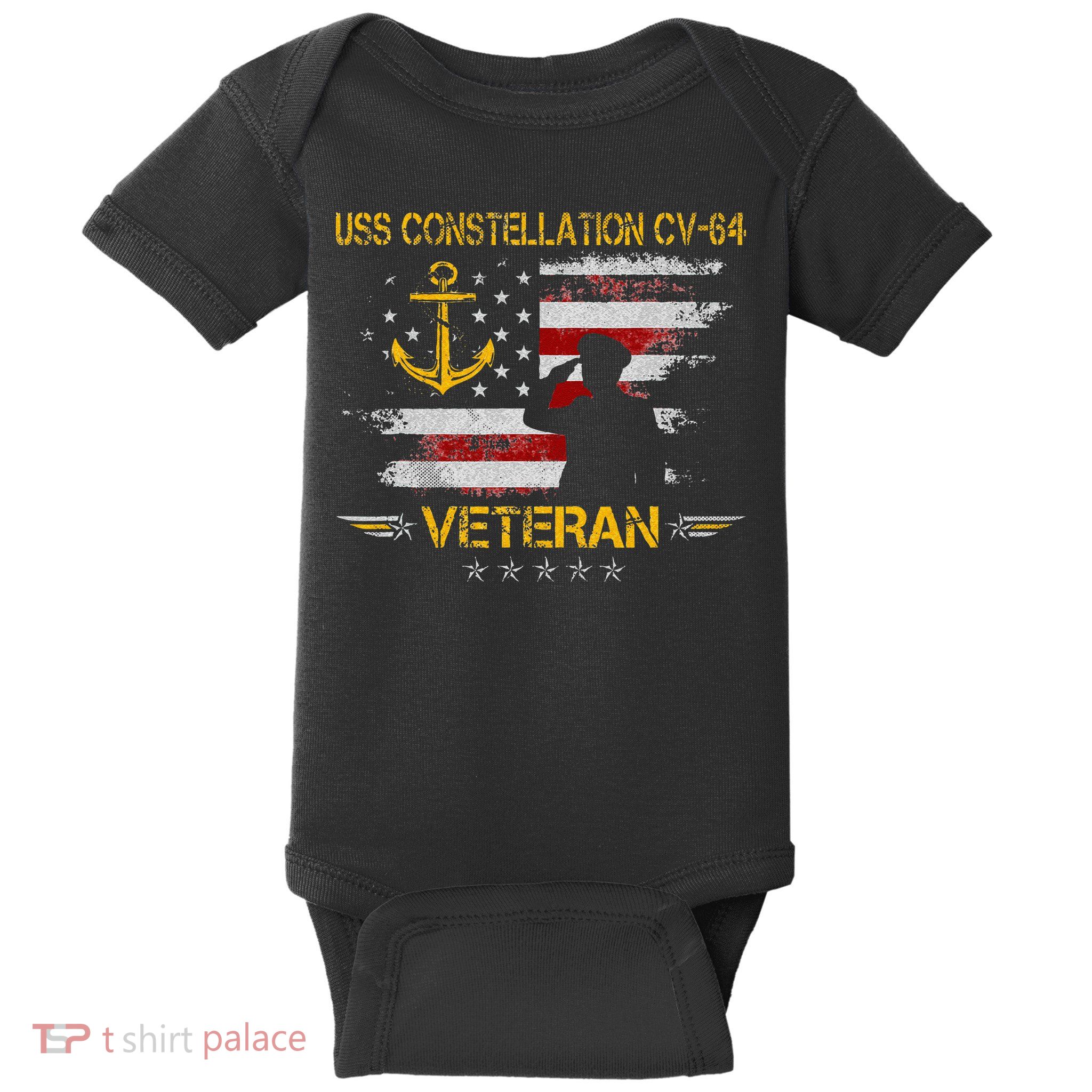 USS Constellation CV 64 Aircraft Carrier Veteran Flag Retro Baby Bodysuit