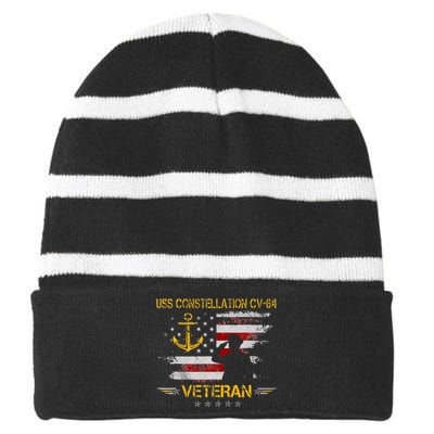 USS Constellation CV 64 Aircraft Carrier Veteran Flag Retro Striped Beanie with Solid Band