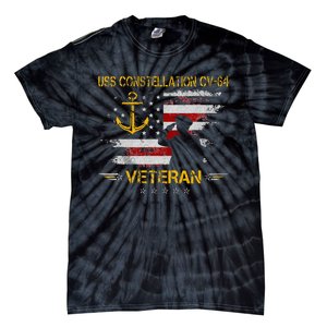 USS Constellation CV 64 Aircraft Carrier Veteran Flag Retro Tie-Dye T-Shirt