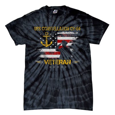 USS Constellation CV 64 Aircraft Carrier Veteran Flag Retro Tie-Dye T-Shirt