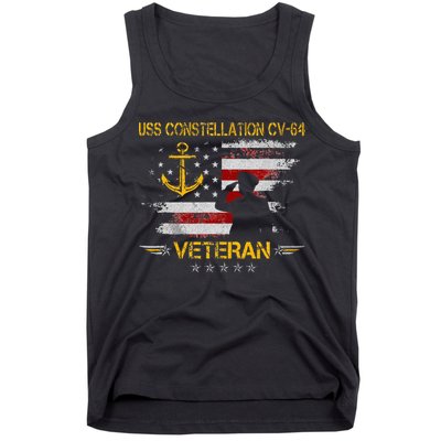 USS Constellation CV 64 Aircraft Carrier Veteran Flag Retro Tank Top