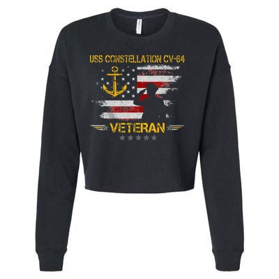 USS Constellation CV 64 Aircraft Carrier Veteran Flag Retro Cropped Pullover Crew