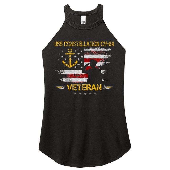 USS Constellation CV 64 Aircraft Carrier Veteran Flag Retro Women's Perfect Tri Rocker Tank