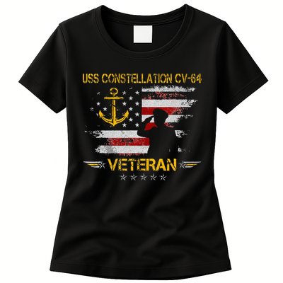 USS Constellation CV 64 Aircraft Carrier Veteran Flag Retro Womens T-Shirt