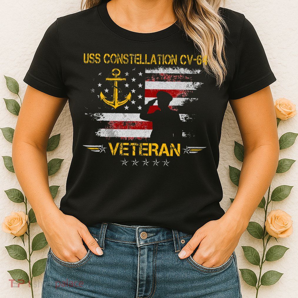 USS Constellation CV 64 Aircraft Carrier Veteran Flag Retro Womens T-Shirt