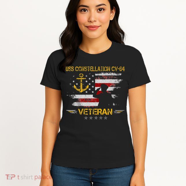 USS Constellation CV 64 Aircraft Carrier Veteran Flag Retro Womens T-Shirt