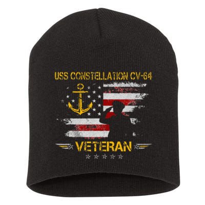 USS Constellation CV 64 Aircraft Carrier Veteran Flag Retro Short Acrylic Beanie