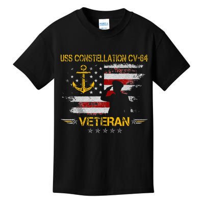 USS Constellation CV 64 Aircraft Carrier Veteran Flag Retro Kids T-Shirt