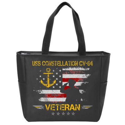 USS Constellation CV 64 Aircraft Carrier Veteran Flag Retro Zip Tote Bag