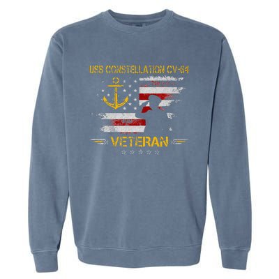 USS Constellation CV 64 Aircraft Carrier Veteran Flag Retro Garment-Dyed Sweatshirt