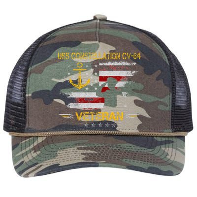 USS Constellation CV 64 Aircraft Carrier Veteran Flag Retro Retro Rope Trucker Hat Cap