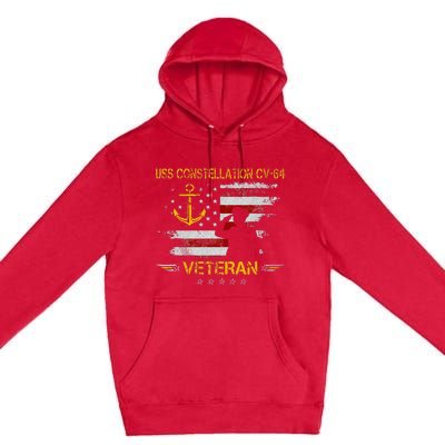 USS Constellation CV 64 Aircraft Carrier Veteran Flag Retro Premium Pullover Hoodie