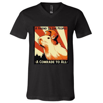 Ussr Communist Capybara Soviet A Friend To The People V-Neck T-Shirt