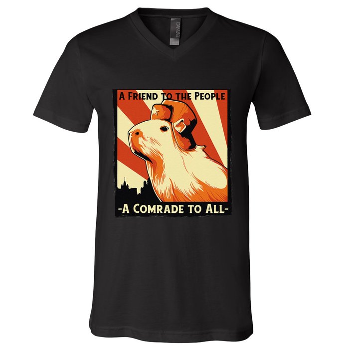 Ussr Communist Capybara Soviet A Friend To The People V-Neck T-Shirt