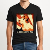 Ussr Communist Capybara Soviet A Friend To The People V-Neck T-Shirt