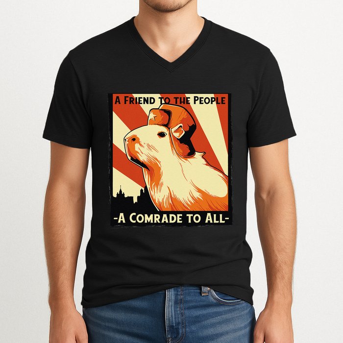Ussr Communist Capybara Soviet A Friend To The People V-Neck T-Shirt