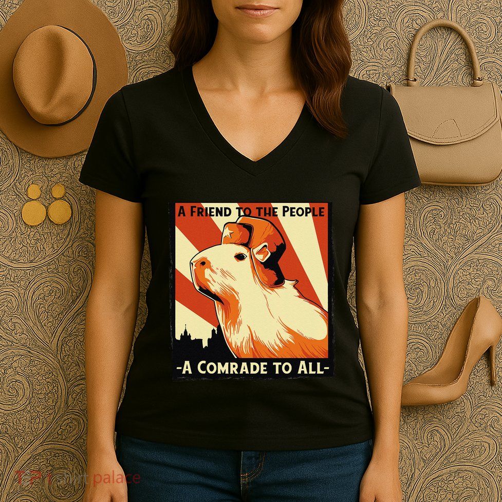 Ussr Communist Capybara Soviet A Friend To The People Women's V-Neck T-Shirt