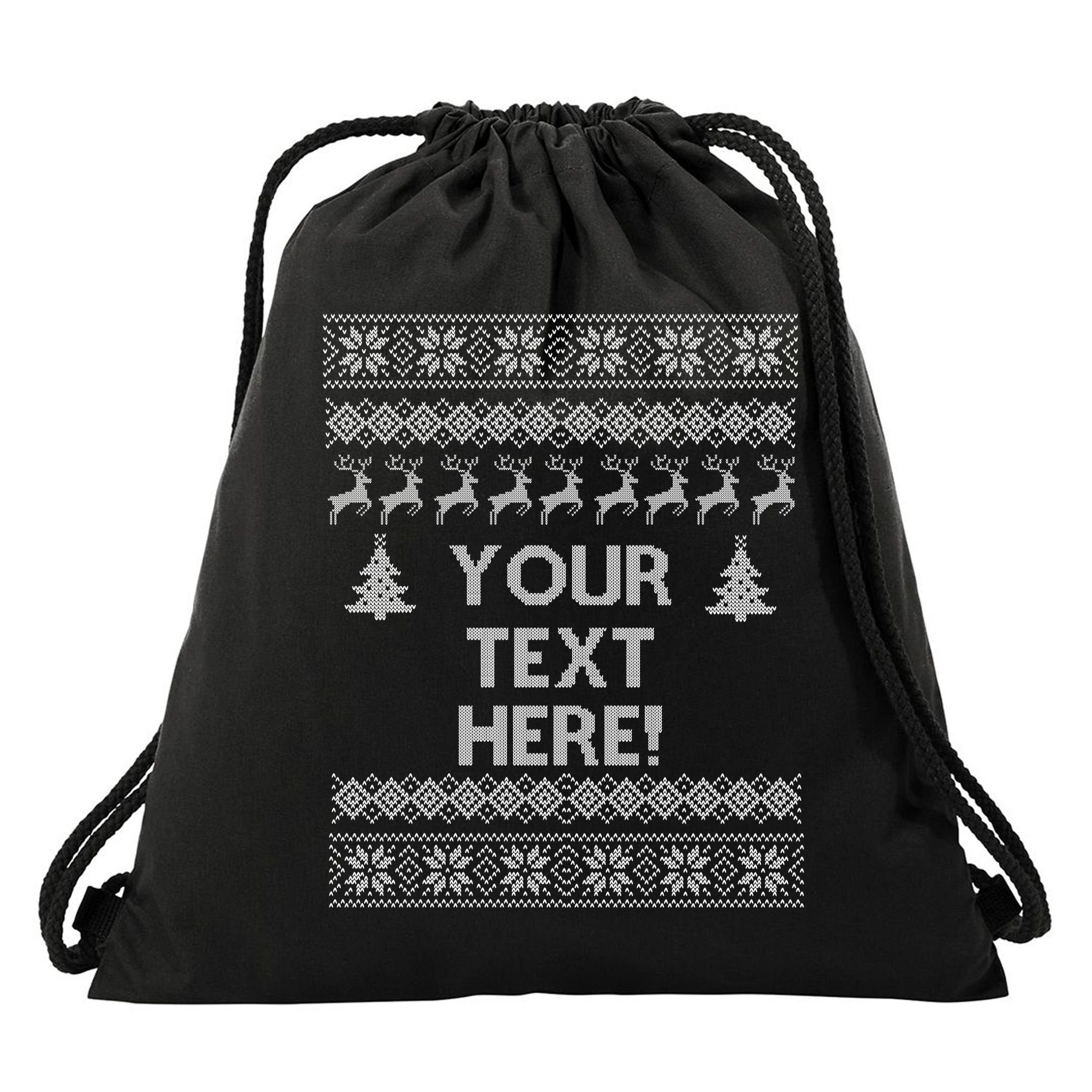 Custom Personalized Ugly Christmas Sweater Family Drawstring Bag