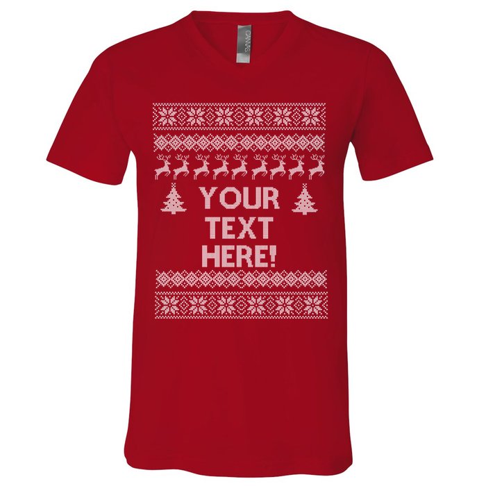 Custom Personalized Ugly Christmas Sweater Family V-Neck T-Shirt