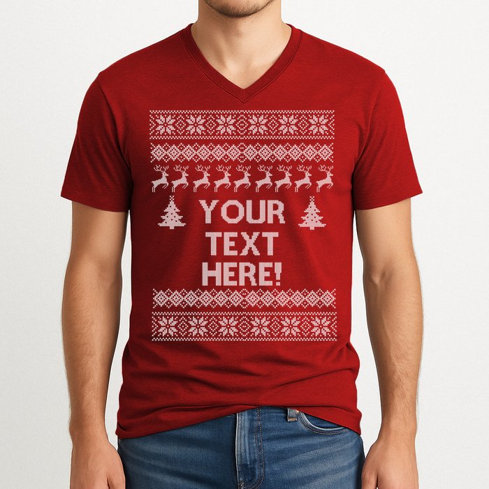 Custom Personalized Ugly Christmas Sweater Family V-Neck T-Shirt